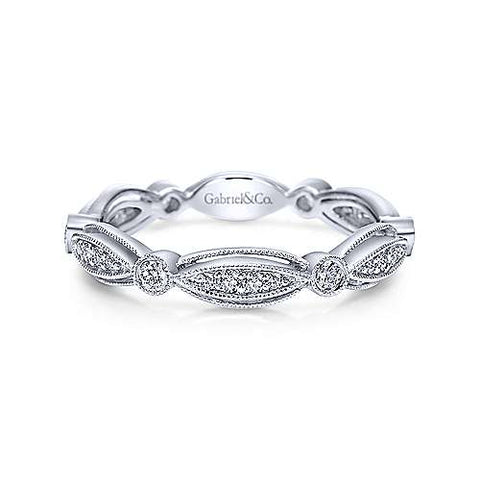 Lady's White 14 Karat Vintage Scallop Stackable Fashion Ring Size 6.5 With 0.26Tw Round H/I Si2 Diamonds