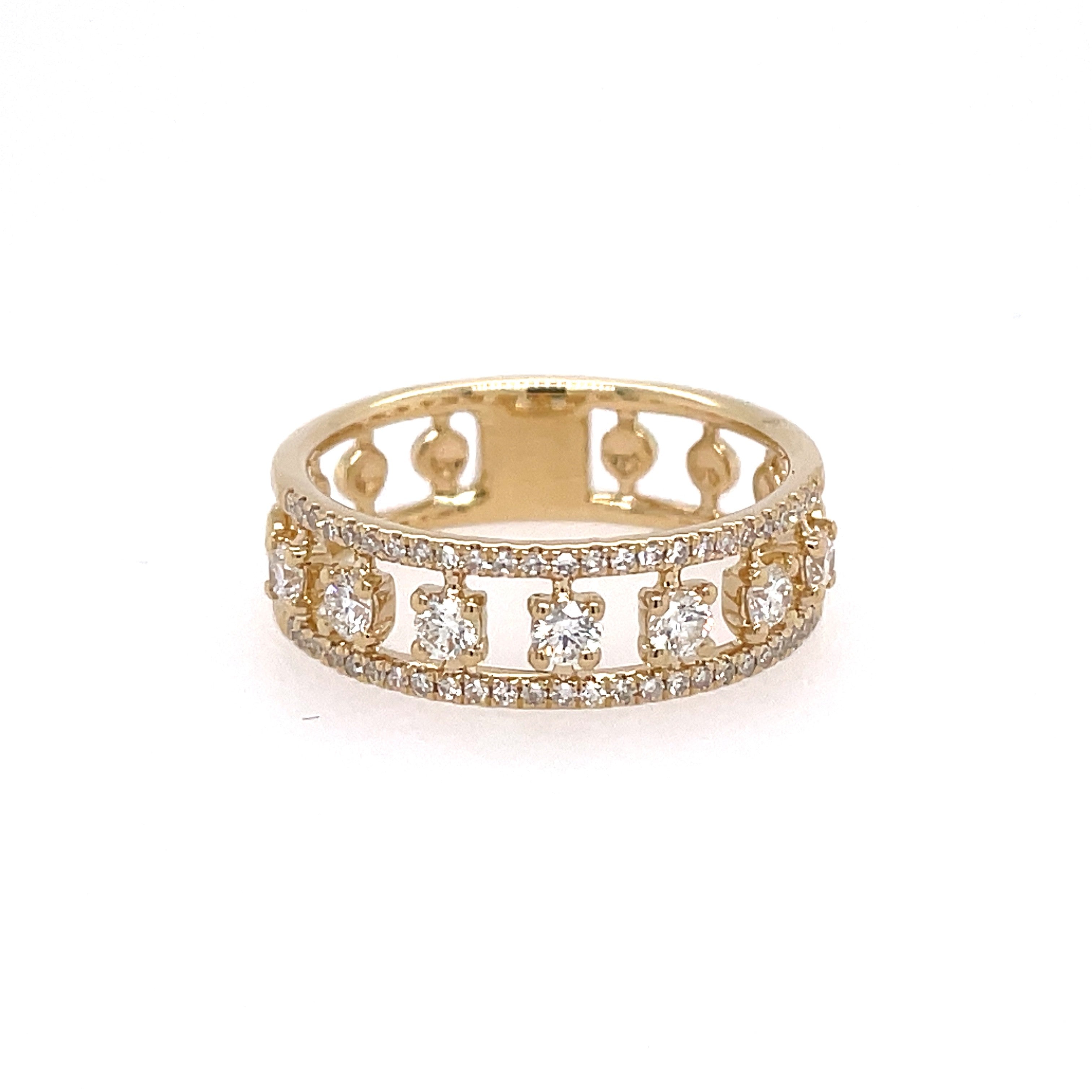 Lady's Yellow 14 Karat Three Row Fashion Ring Size 7 With 0.52Tw Round G/H Si1 Diamonds