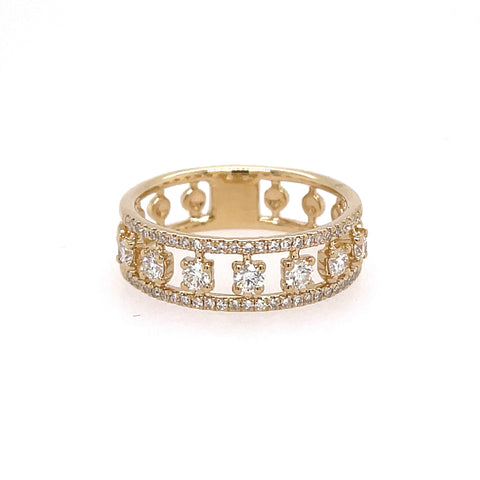 Lady's Yellow 14 Karat Three Row Fashion Ring Size 7 With 0.52Tw Round G/H Si1 Diamonds