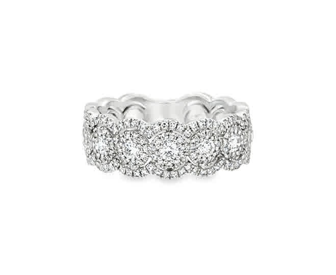 Lady's White 14 Karat Circle Halo Fashion Ring Size 7 With 0.74Tw Round G/H Si1 Diamonds