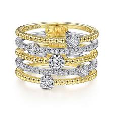 Lady's Tt 14 Karat Five Row With Stations Fashion Ring Size 6.5 With = 0.58Tw Round G/H Si2 Diamonds