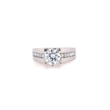 White 14 Karat Cathedral With Channel Center Ring Size 6.75 With One 6.00Mm R Cubic Zirconium And 10=0.33Tw Round G/H Si1 Diamonds