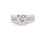 White 14 Karat Cathedral With Channel Center Ring Size 6.75 With One 6.00Mm R Cubic Zirconium And 10=0.33Tw Round G/H Si1 Diamonds