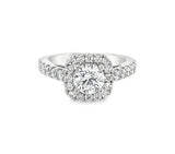 White 14 Karat Cushion Halo Ring With One R Cubic Zirconium And 0.83Tw Round G/H Si2 Diamonds