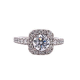 White 14 Karat Cushion Halo Ring With One R Cubic Zirconium And 0.83Tw Round G/H Si2 Diamonds