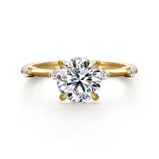 Yellow 14 Karat Two Prong Set Ring Size 6.5 With One 2.Ct Round Cubic Zirconium And 4 0.12Tw Round G/H Si2 Diamonds