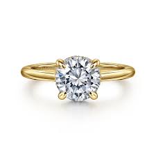 Yellow 14 Karat Hidden Halo Solitaire Ring Size 6.5 With One 2.00Mm Round Cubic Zirconium And 0.06Tw Round G/H Si2 Diamonds