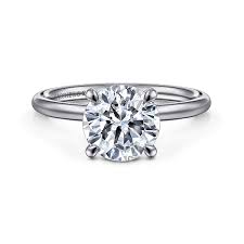 White 14 Karat Hidden Halo Solitaire Ring Size 6.5 With One 2.Ct Round Cubic Zirconium And 0.06Tw Round G/H Si2 Diamonds