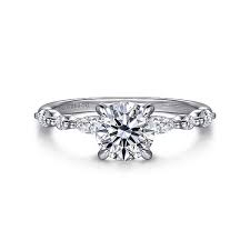 White 14 Karat Alternating Prong Set Ring Size 6.5 With One 2.Ct Round Cubic Zirconium, 4 0.28Tw Marquise G/H Vs2 Diamonds And 0.040000 Twt Other Stones