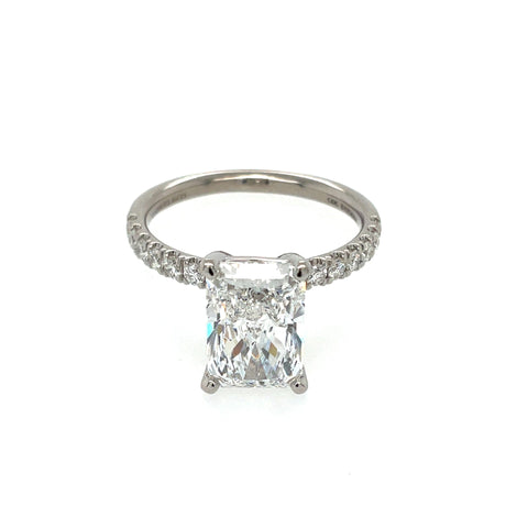 White 14 Karat Prong Set Band Ring Size 6.5 With One = 9.50X7.00Mm Emerald Cubic Zirconium And = 0.35Tw Round G/H Si2 Diamonds