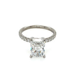 White 14 Karat Prong Set Band Ring Size 6.5 With One = 9.50X7.00Mm Emerald Cubic Zirconium And = 0.35Tw Round G/H Si2 Diamonds