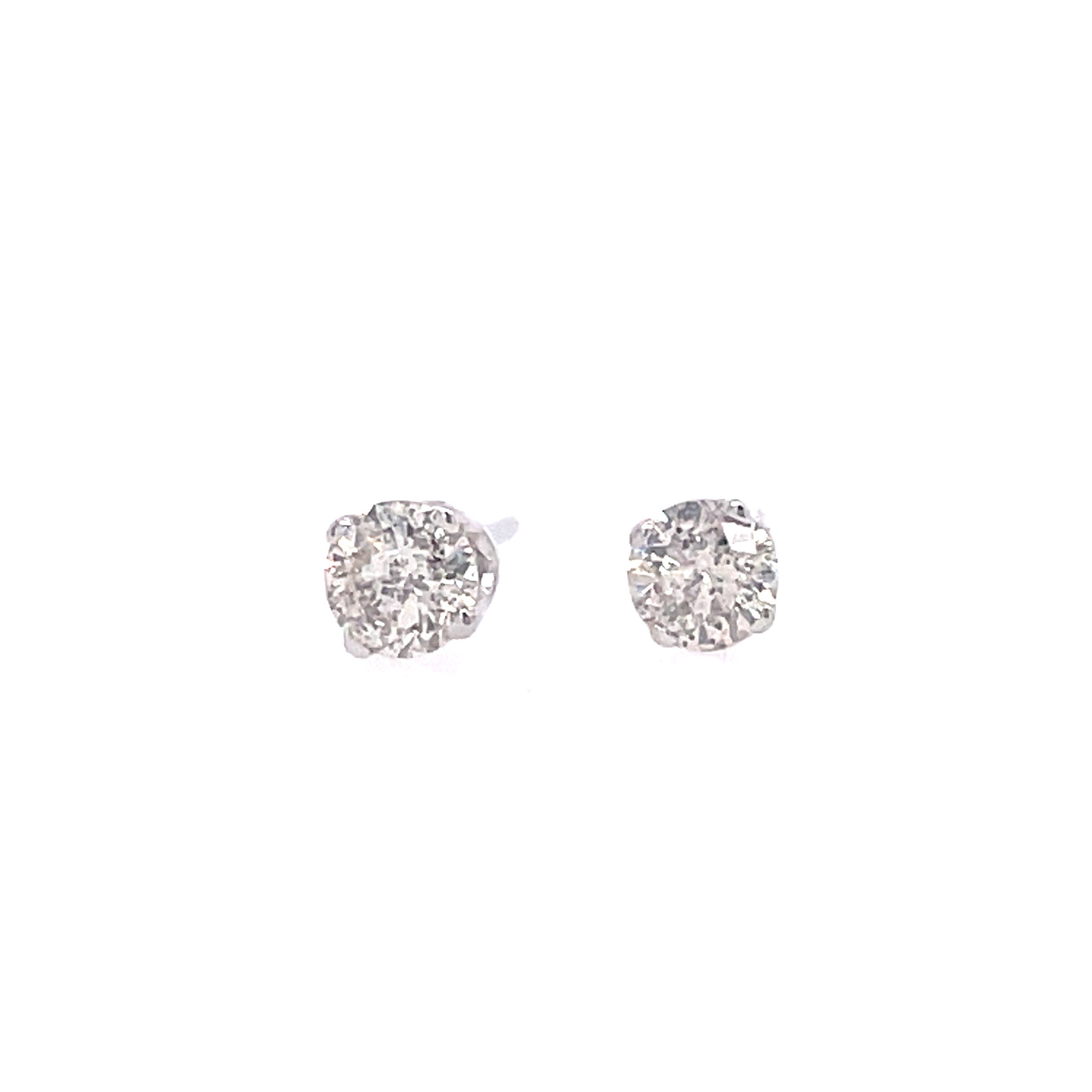 Lady's White 14 Karat Stud Earrings With 2=0.26Tw Round J/K I2 Diamonds