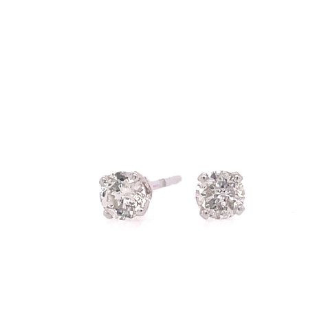 Lady's White Polished 14 Karat Four Prong Stud Earrings With 2=0.30Tw Round J/K I1 Diamonds