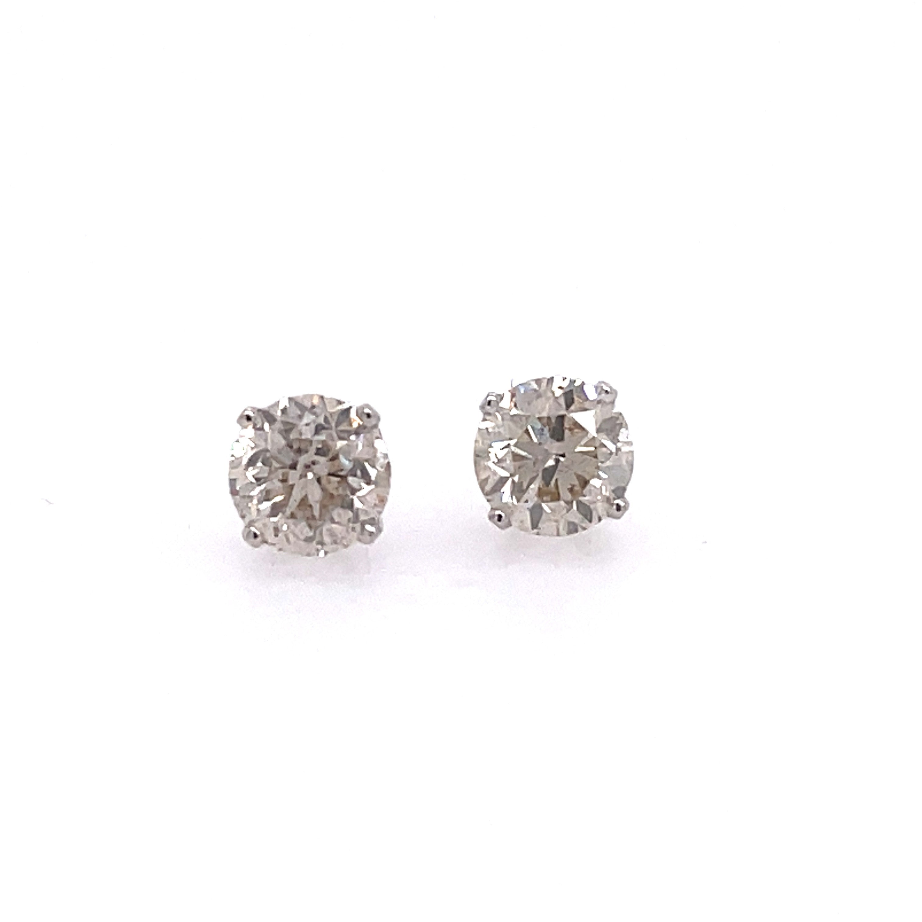Lady's White 14 Karat Four Prong Studs Earrings With 2 0.98Tw Round J/K I2 Diamonds