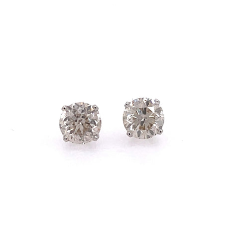 Lady's White 14 Karat Four Prong Studs Earrings With 2 0.98Tw Round J/K I2 Diamonds
