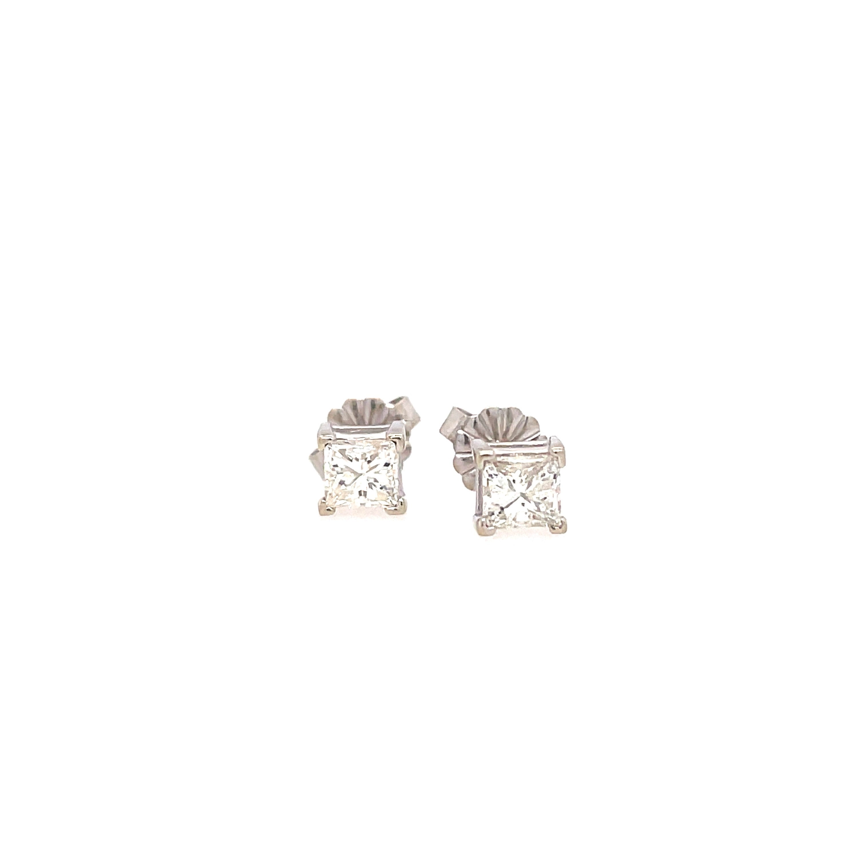 Lady's White Polished 14 Karat Four Prong Stud Earrings With 2=0.73Tw Princess G/H Si2 Diamonds