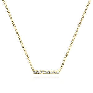 Lady's Yellow 14 Karat Pave' Bar Pendant Length 17.5 With 0.06Tw Round G/H Si2 Diamonds