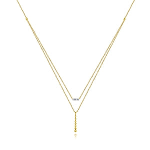 Lady's Yellow 14 Karat Layered Bar Stationary Necklace With 0.05Tw Round H/I Si2 Diamonds