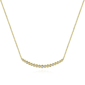 Lady's Yellow 14 Karat Curved Bezels Necklace With = 0.23Tw Round H/I Si2 Diamonds