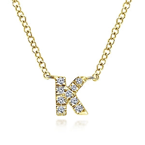 Lady's Yellow 14 Karat "K" Stationary Initial Necklace Length 17.5 With 0.05Tw Round H/I Si2 Diamonds