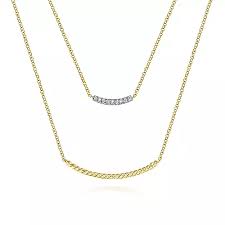 Lady's Yellow 14 Karat Layered Twisted Bar Necklace Length 17.5 With 0.07Tw Round H/I Si2 Diamonds