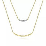 Lady's Yellow 14 Karat Layered Twisted Bar Necklace Length 17.5 With 0.07Tw Round H/I Si2 Diamonds