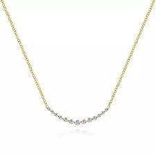 Lady's Yellow 14 Karat Curved Bar Necklace Length 17.5 With = 0.26Tw Round G/H Si1 Diamonds