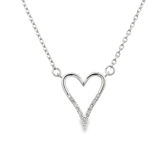 Lady's White Sterling Silver Heart Necklace With 0.05Tw Round I/J I2 Diamonds