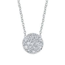Lady's White Sterling Silver Pave' Circle Necklace With 19 = 0.20Tw Round Diamonds