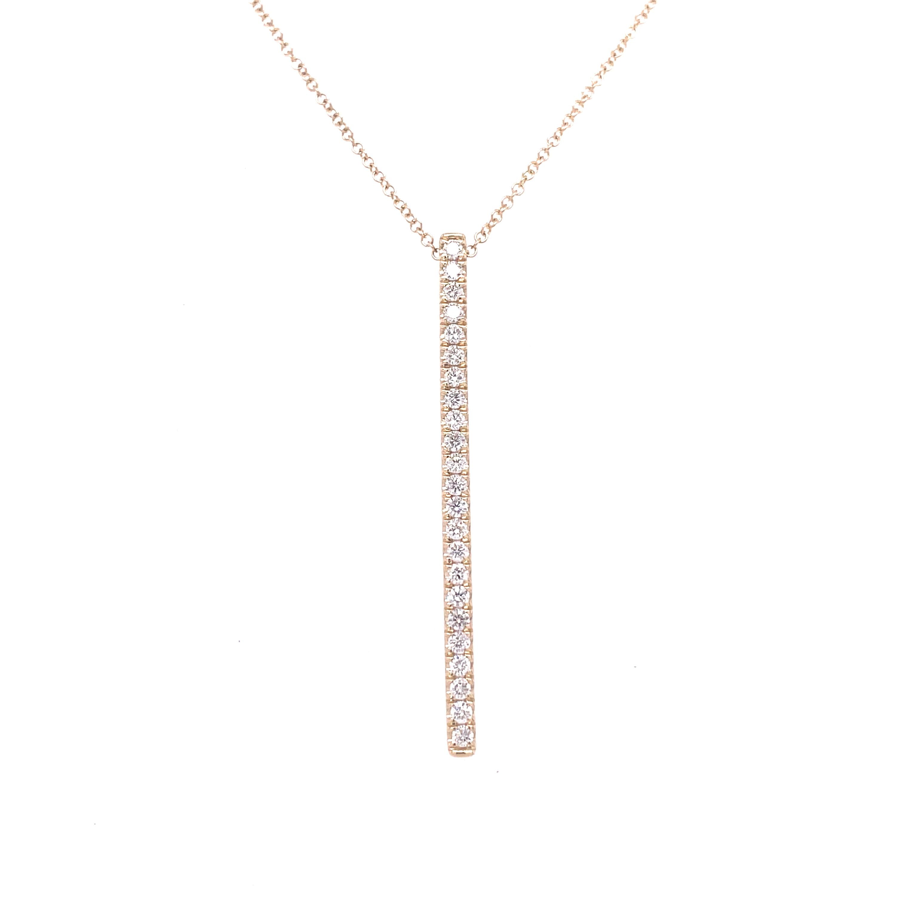 Lady's Yellow 14 Karat Vertical Bar Necklace Length 17.5 With 0.49Tw Round H/I Si2 Diamonds