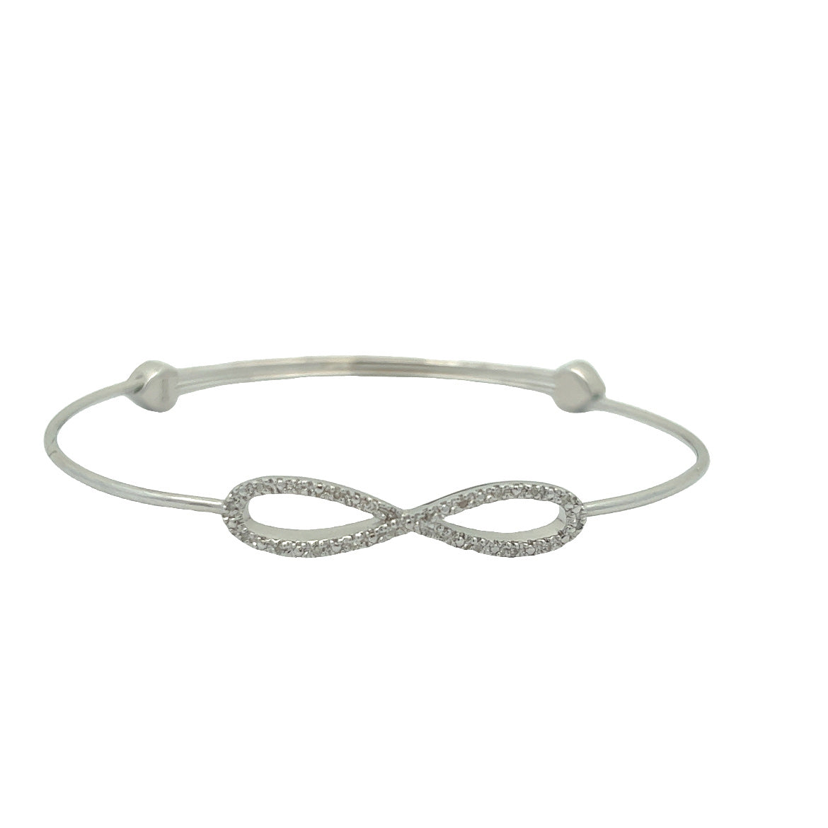 Lady's White Sterling Silver Adjustable Infinity Bangle Bracelet With 0.06Tw Round H/I I1 Diamonds