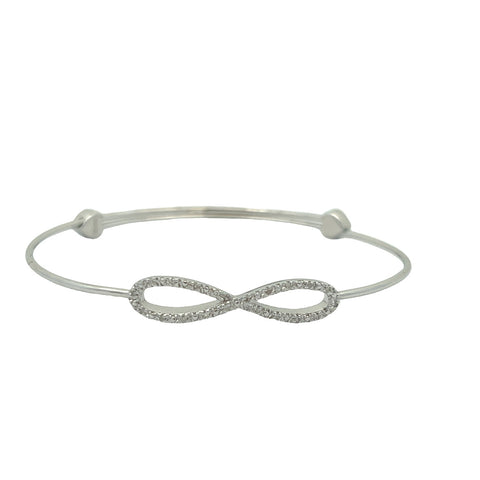 Lady's White Sterling Silver Adjustable Infinity Bangle Bracelet With 0.06Tw Round H/I I1 Diamonds