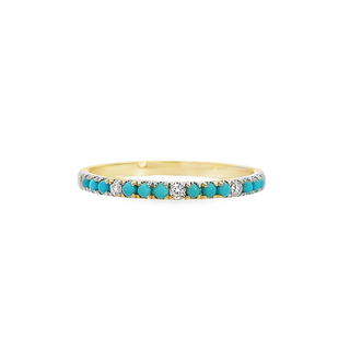 Lady's Yellow 14 Karat Prong Set Stackable Fashion Ring With 0.22Tw Round Turquoises And 0.05Tw Round G/H Si1 Diamonds