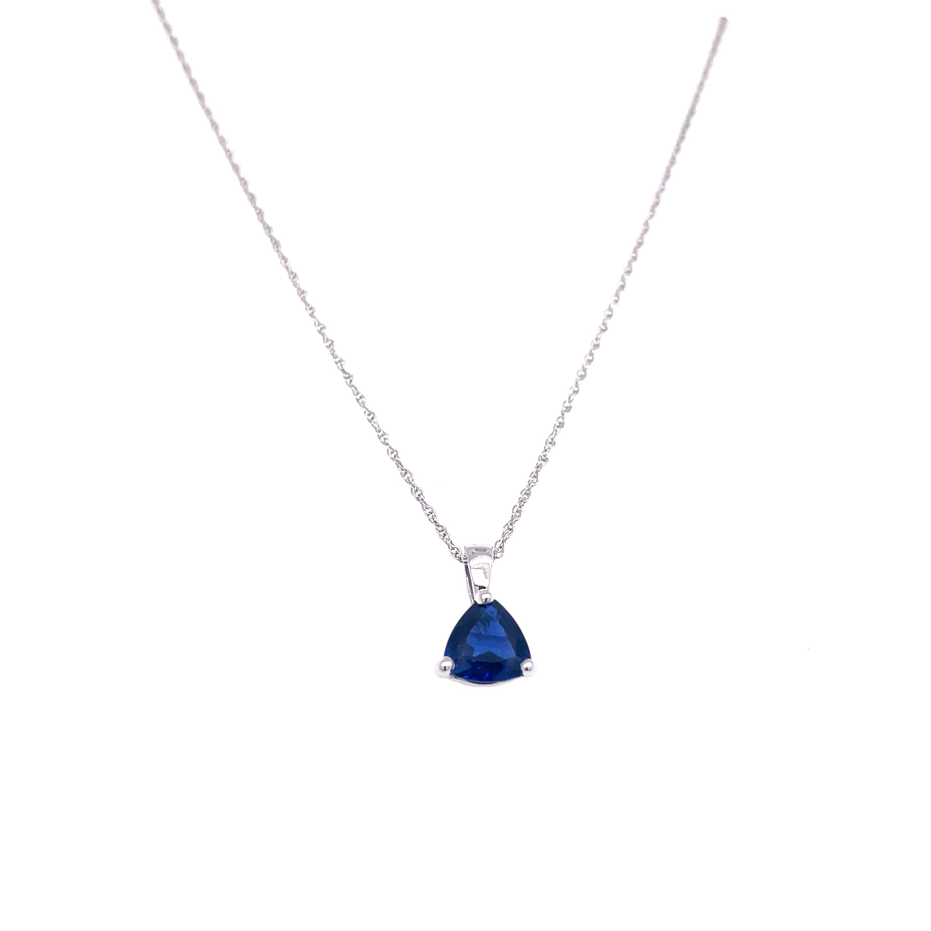 Lady's White 14 Karat Solitaire Necklace With One 0.80Ct Trillian Sapphire, Regularly $1400.00 Vendor Price $700.00

Purchases made from our Vendor Price case are not eligible for "complimentary" services. Standard ring sizings, setting fees, and yearly