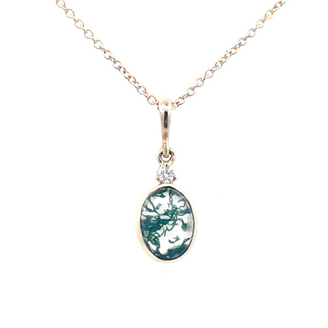 Lady's Yellow 14 Karat Oval Cabochon Necklace Length 18 With One 8.00X6.00Mm O Moss Agate And One 0.02Ct Round H/I I1 Diamond

**Colors and Pattern May Vary
