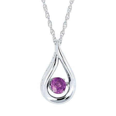 Lady's White Sterling Silver Shimmering Teardrop Pendant Necklace one = 0.25ct Round Created Alexandrite