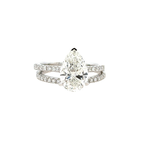 Lady's White 14 Karat Cathedral Lab Created Ring Size 7 With One 2.47Ct Pear G Vs2 Lab Created Diamond And 35 0.35Tw Round G/H Si1 Lab Created Diamonds