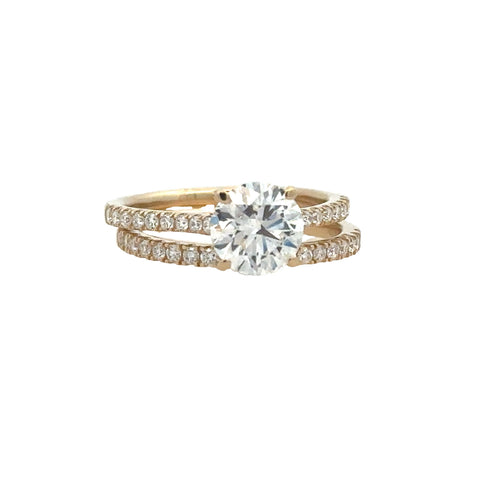 Lady's Yellow 14 Karat Cathedral With Matching Band Lab Created Ring Size 7 With One 1.46Ct Round G Si1 Lab Created Diamond And 0.50Tw Round G/H Si1 Lab Created Diamonds