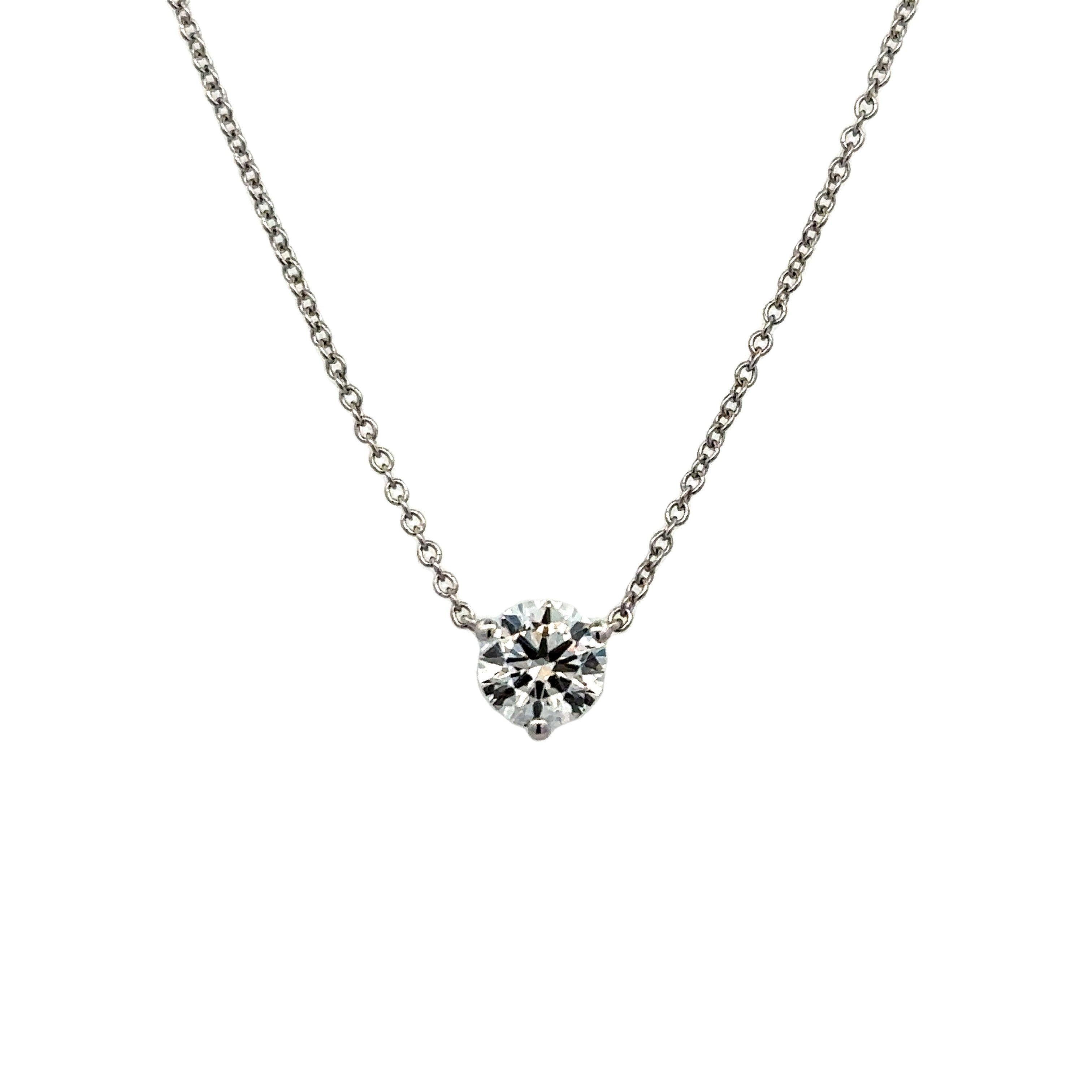Lady's White 14 Karat Three Prong Stationary Lab Created Necklace With One 1.04Ct Round G Vs1 Lab Created Diamond