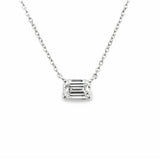 Lady's White 14 Karat Stationary Lab Created Necklace Length 18 With One = 1.00Ct Emerald E Vs2 Lab Created Diamond