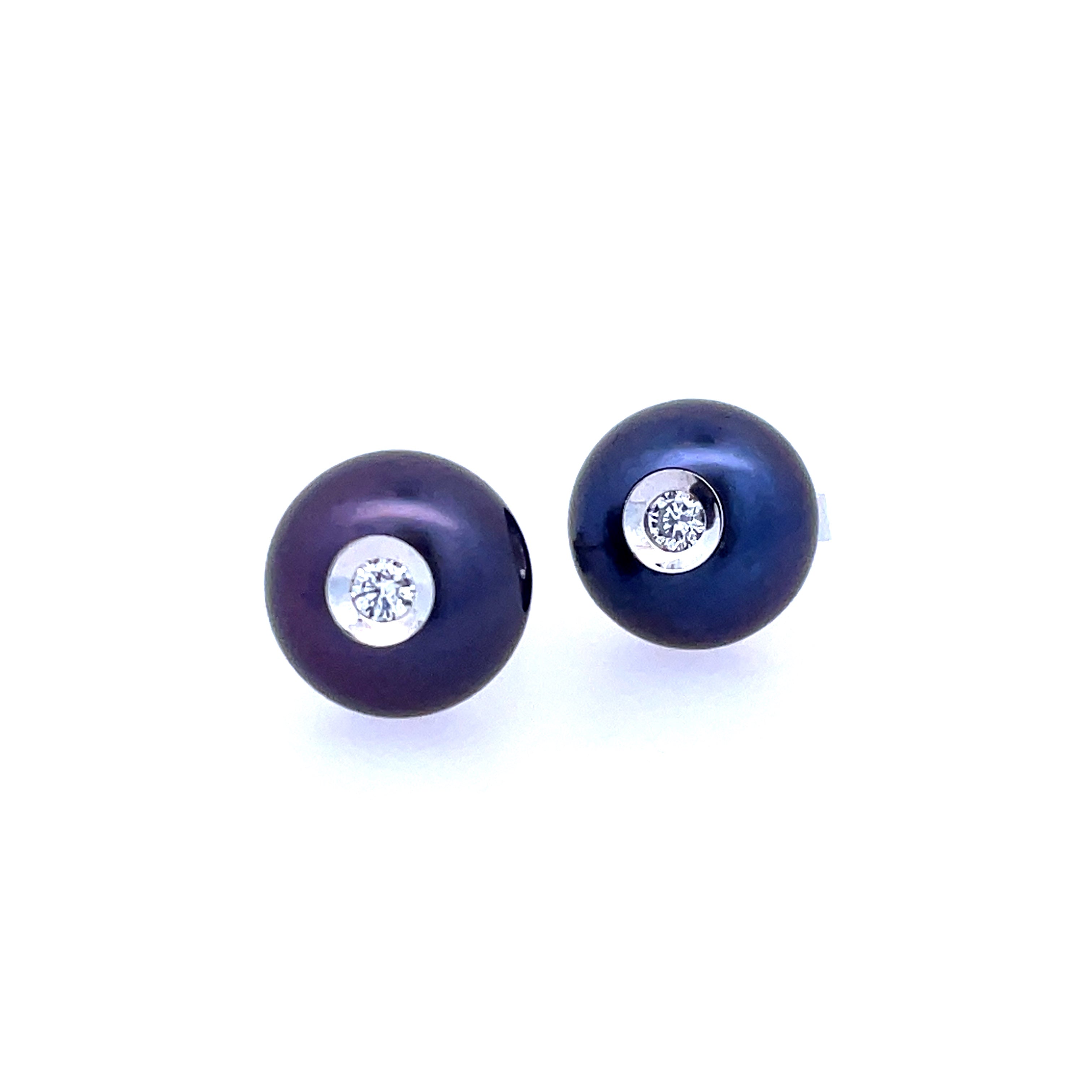 Lady's White 14 Karat Dia In A Pearl Earrings Earrings With 2 = 0.08Tw Round G/H Si1 Diamonds And = Fresh Water Black Pearls