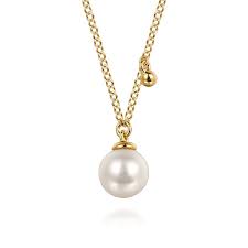 Lady's Yellow 14 Karat Dainty Drop Necklace Length 17.5 With One Fresh Water Pearl