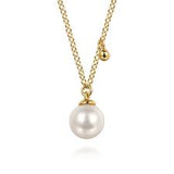 Lady's Yellow 14 Karat Dainty Drop Necklace Length 17.5 With One Fresh Water Pearl