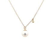 Lady's Yellow 14 Karat Dainty Drop Necklace Length 17.5 With One Fresh Water Pearl
