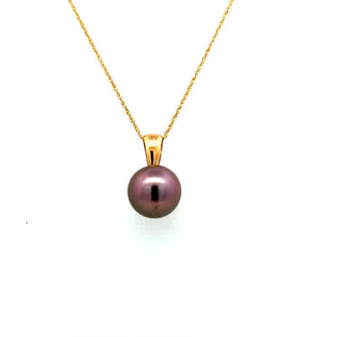 Lady's Yellow 14 Karat Drop Necklace Length 18 With One = Tahitian Pearl