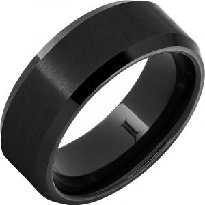 Gent's Black Satin Center Ceramic 8Mm With Beveled Edge Gents Ring Size 10.5