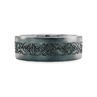 Gent's Black Polished Ceramic 8Mm Flat Norseman Laser Gents Ring Size 10