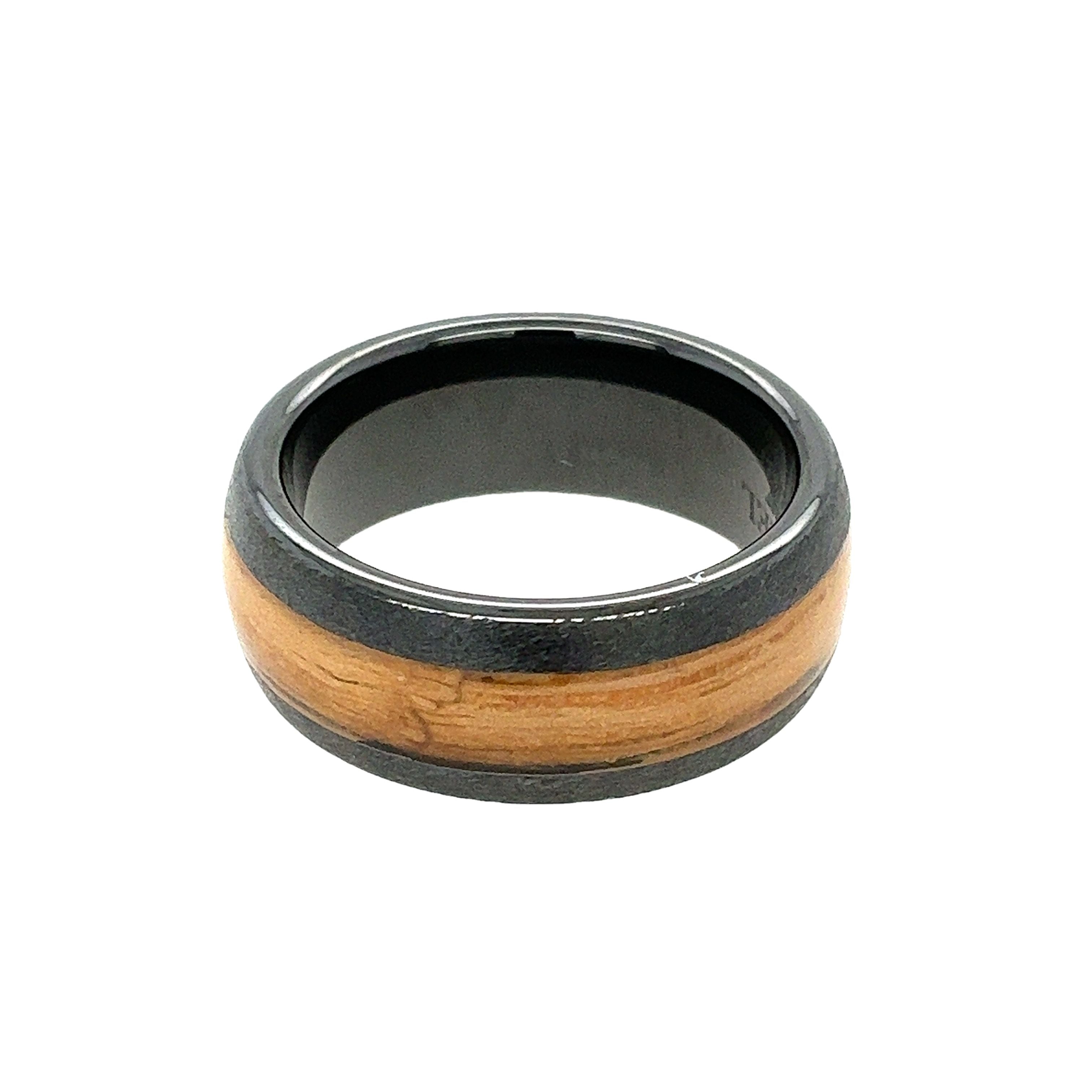 Black Ceramic Band with Bourbon Barrel Inlay