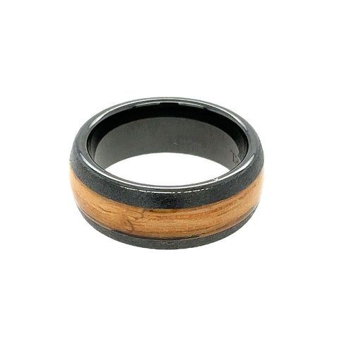 Black Ceramic Band with Bourbon Barrel Inlay