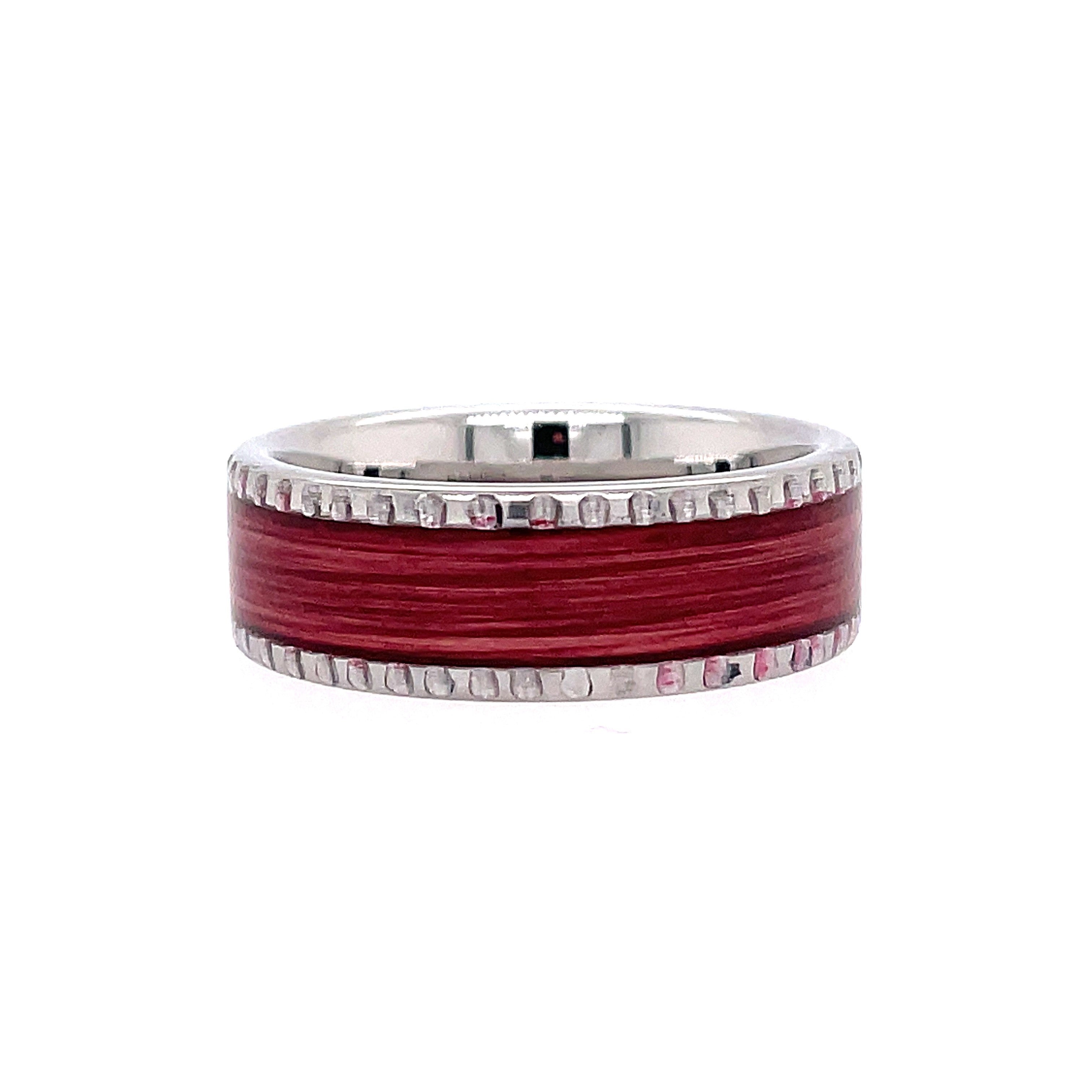 White Serenium 8Mm Cabernet Wood, Knotched Edge Wedding Band Size 10 (Whiskey Barrell)